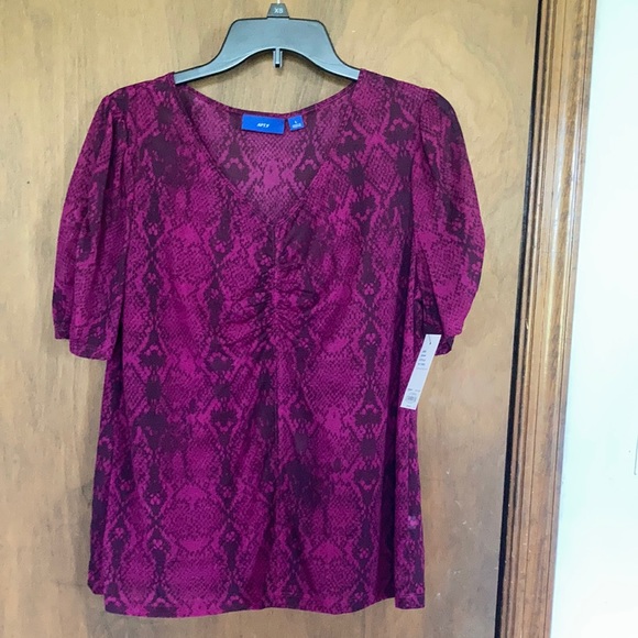 Apt 9 rouched sheer sleeve pink snake print top with stretch size L - Picture 4 of 17
